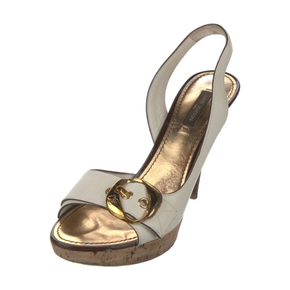 LOUIS VUITTON White Leather Slingback Heels - Picture 3 of 5